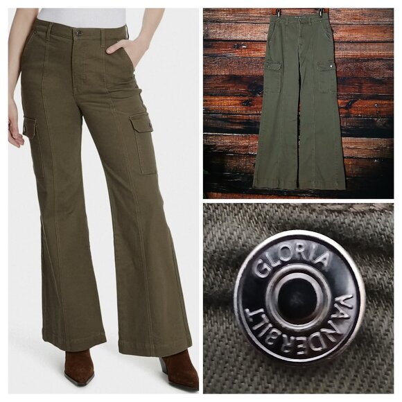 Gloria Vanderbilt Cargo Pants 4 Wide Leg High Rise Olive Green Stretch - Picture 1 of 10